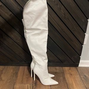 White Faux Leather Thigh High Boots